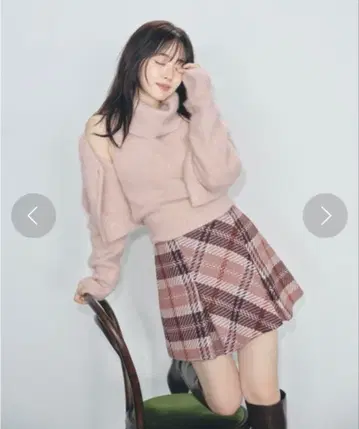 snidel 로빙 체크 미니 스커트 스나이델 핑크