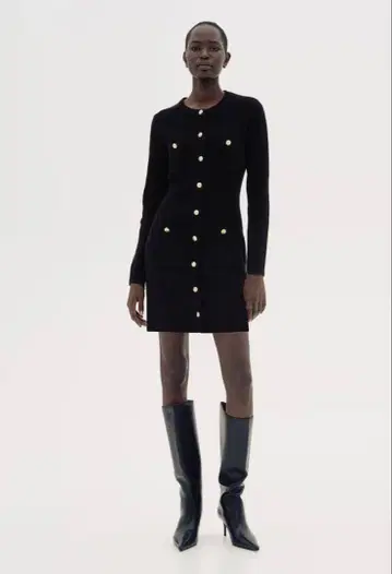 블랙 니트 미니 원피스