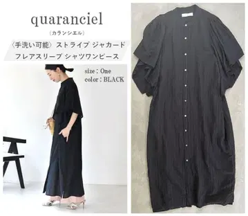 quaranciel 스트라이프 자카드 플레어 슬리브 셔츠 원피스