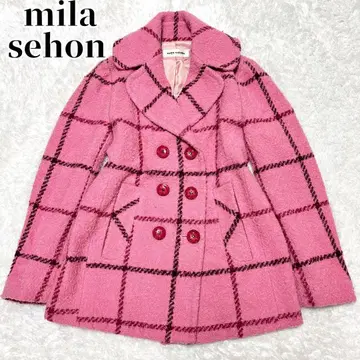 mila schon 격자 무늬 체크 W 버튼 레트로 P 코트 핑크