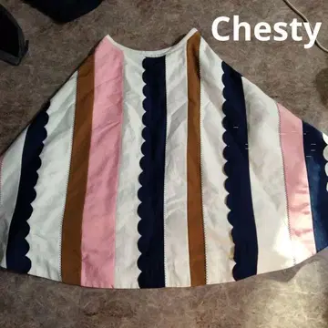 Chesty 핑크 네이비 화이트 컬러풀 스트라이프 플레어 스커트