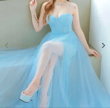 Tika 스카이블루 튤 롱 드레스