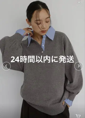 hellam 페이크 레이어드 셔츠 옷깃 니트 폴로 그레이 새상품