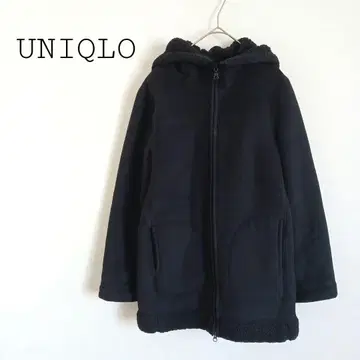 유니클로 후드 부착 보아 안감 플리스 자켓 풀 집업 후드티 방한 블랙