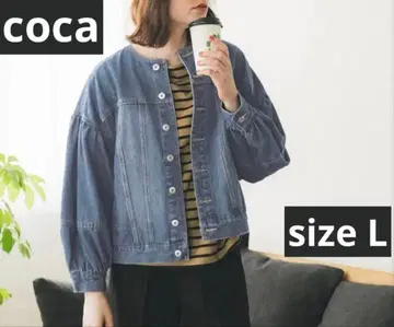 coca 코카 볼륨 슬리브 데님 자켓 노카라 G L