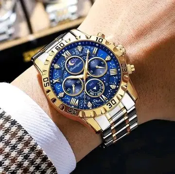 문페이즈 손목시계 블루 / 골드 축광 별하늘 디자인 방수 내충격