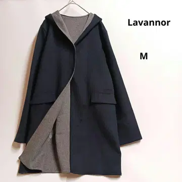 네이비 후드 부착 롱 코트