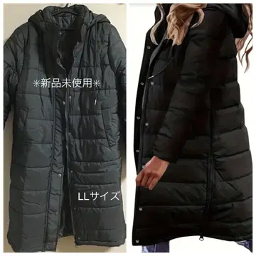 미사용 LL 사이즈 블랙 다운 롱 코트