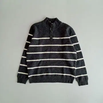 크로커다일 하프 버튼 보더 니트 울 100% LL