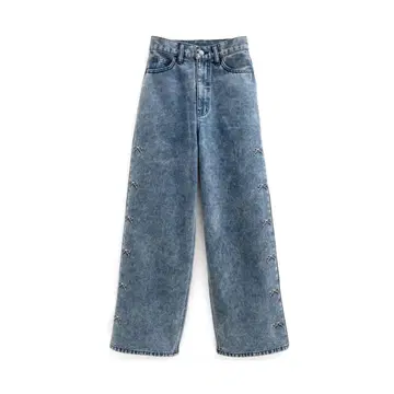 리본 자수 스트레이트 데님 팬츠 발레코어 y2k