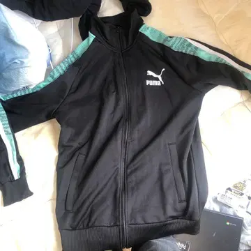 PUMA 풀 집업 저지 블랙/터콰이즈