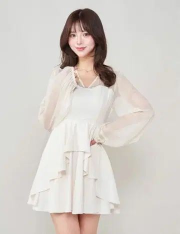 시어 도킹 프릴 미니 원피스 화이트