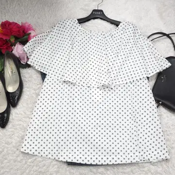 H334*n'Or LABEL 누아르 도트 패턴 블라우스 셔츠 흰색 화이트