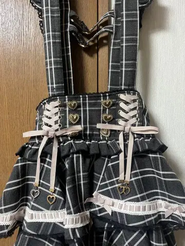 LIZLISA 사다리 리본 체크 티어드 치마바지