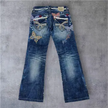 레어 레드페퍼 데님 26 자수 Y2K 플레어 나비 로우라이즈