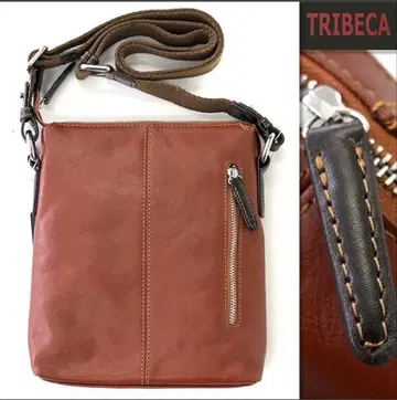 TRIBECA 트라이베카 소가죽 슈링크 가죽 숄더백 S 브라운