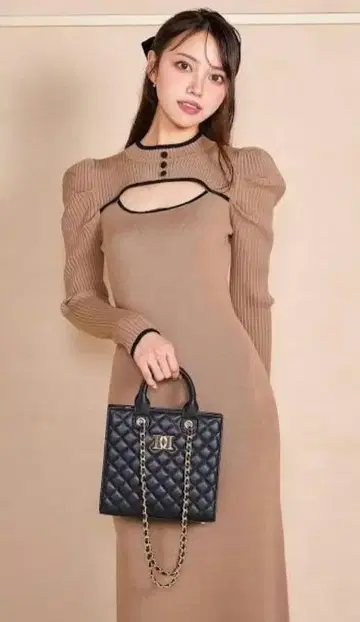 darich 파이핑 버튼 니트 롱 원피스 리치