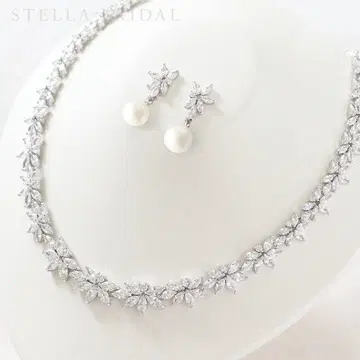 큐빅 지르코니아 웨딩 주얼리 세트 펄 목걸이 & 귀걸이