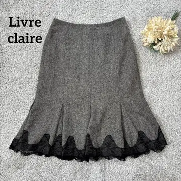 Livre claire 플레어 스커트 절개 레이스 울 실크 혼방