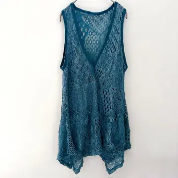 새상품급 레이스 롱 베스트 베스트 터콰이즈 블루 여성용 시스루 니트
