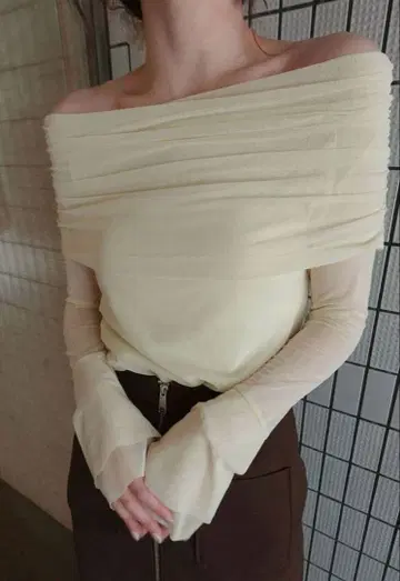 LAGUNAMOON 플레어 슬리브 오프숄더 튤 상의