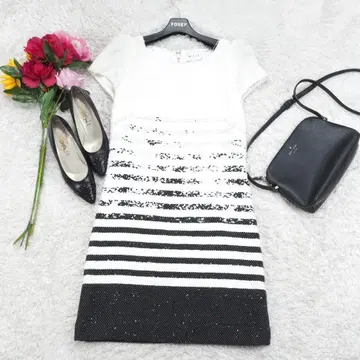 G9651*MILLY 밀리 A라인 트위드 원피스 흰색 화이트 블랙