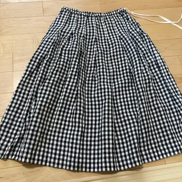 프렌치블루 Quotidienne 깅엄 체크 린넨 롱 스커트