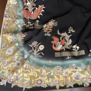 블랙 전통 예복 기모노 봉황 꽃무늬 자수 기장 155 화장 65