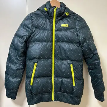 아디다스 후드 부착 롱 다운 자켓 도트 무늬 다운