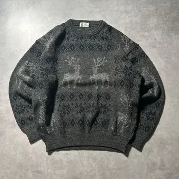빈티지 올 패턴 애니멀 노르딕 무늬 레트로 모노톤 니트 스웨터