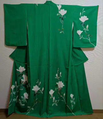 그린 컬러 목련 꽃무늬 호몬기 순수 실크