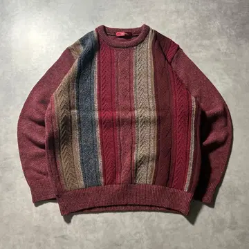 LeCENT 레드 멀티 컬러 디자인 니트 스웨터 스트라이프