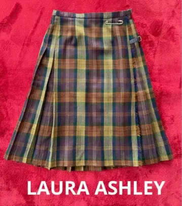 LAURA ASHLEY 울 100 타탄 체크 랩 스커트