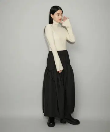 니트 콤비 개더 드레스