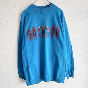 CLUB COCONUT GROVE 자수 꽃 기하학 패턴 블루 M