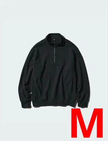 유니클로 맨투맨 하프 지퍼 셔츠 블랙 남녀 공용 M 사이즈