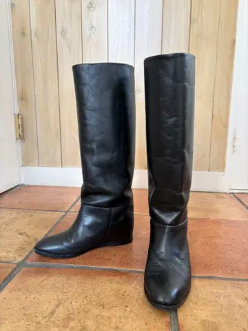 천연 가죽 인힐 롱 부츠