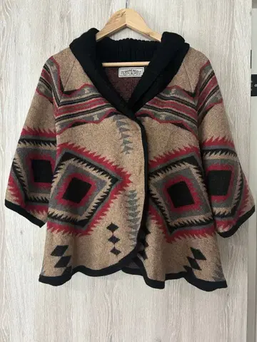 기하학 패턴 100% 울 판초 F 사이즈