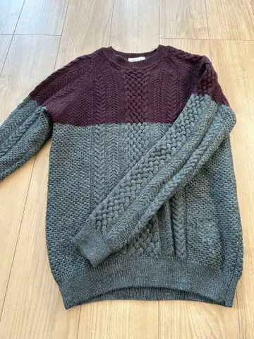 에디피스 케이블 니트 스웨터 와인 레드 그레이