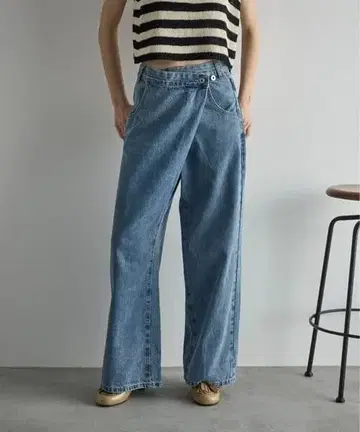 THEYON 자용 크로스 허리 아지메 랩 데님 M