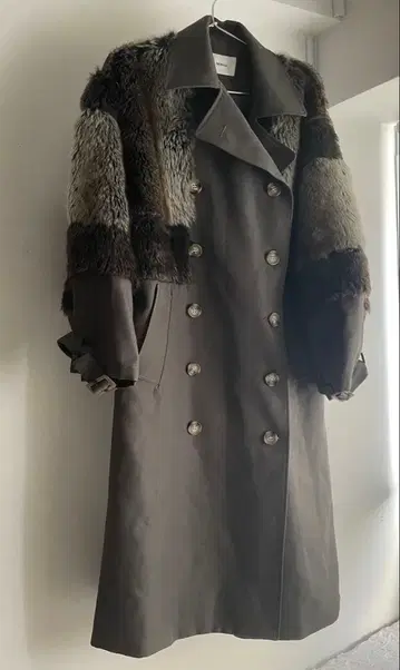 MURUA 인조 모피 롱 코트 카키 코트