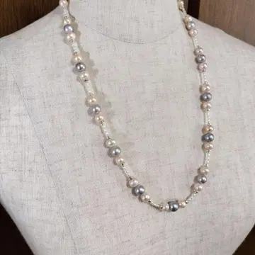 담수 진주 목걸이, 스테이션 담수 진주, 56cm, 전체 길이 61cm