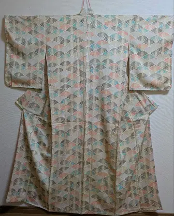 기모노 부채 문양 코몬 기모노 순수 실크 미사용 시츠케 포함