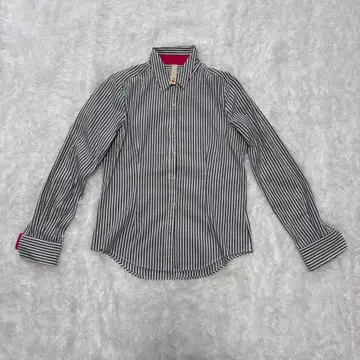 Q 여성용 긴팔 셔츠 M 스트라이프 스트레치 신축성 코튼 면