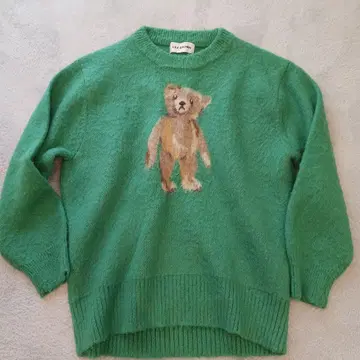 LILY BROWN 곰 자수 그린 니트 스웨터