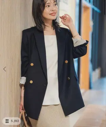 NOBLE 에스테 트윌 피크 라펠 자켓 네이비 38