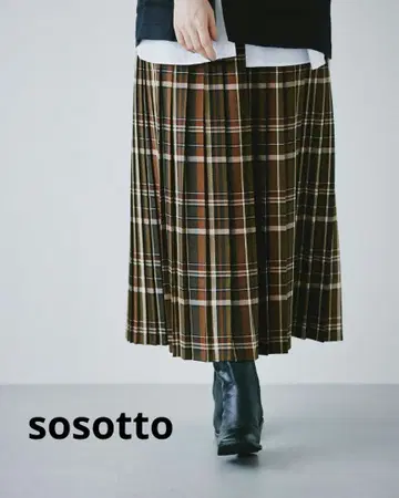 택 포함 미사용 새상품 sosotto 플리츠 롱 스커트 체크