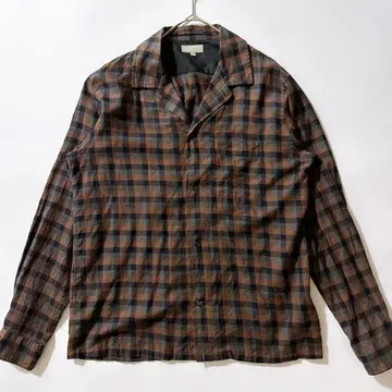 캐시미어 혼방 마가렛호웰 오픈 카라 셔츠 체크 브라운 L