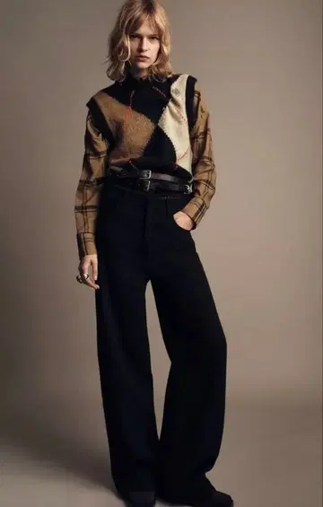 ZARA 새상품급 크루넥 아가일 니트 베스트 S