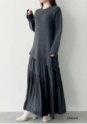 코코딜 새틴 레이어드 아지메 니트 원피스